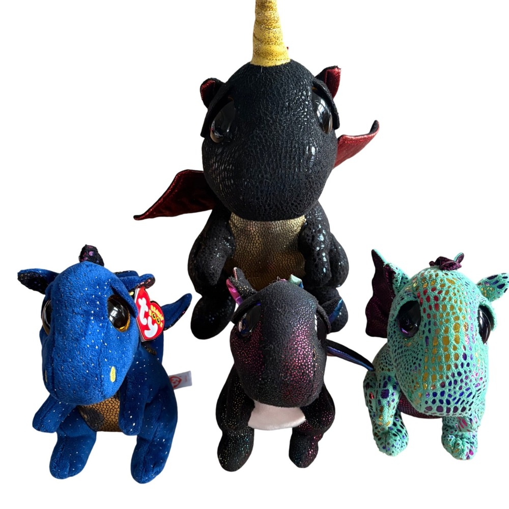 Ty Beanie‎ Boos Dragons Saffire Anora Grindal & Cinder Plush Toys x4 Kids Set